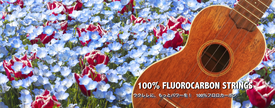 100% FLUOROCARBON STRINGS ウクレレに、もっとパワーを！ 100%フロロカーボン。